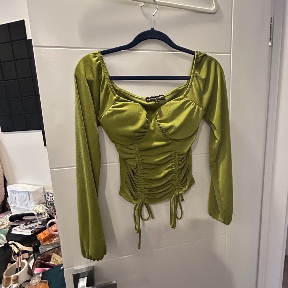 Almost Famous Olive Green Ruched Blouse